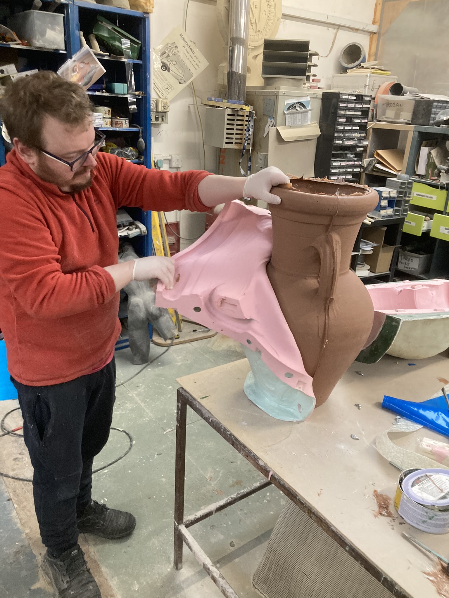 removing silicone mould off fibreglass cast